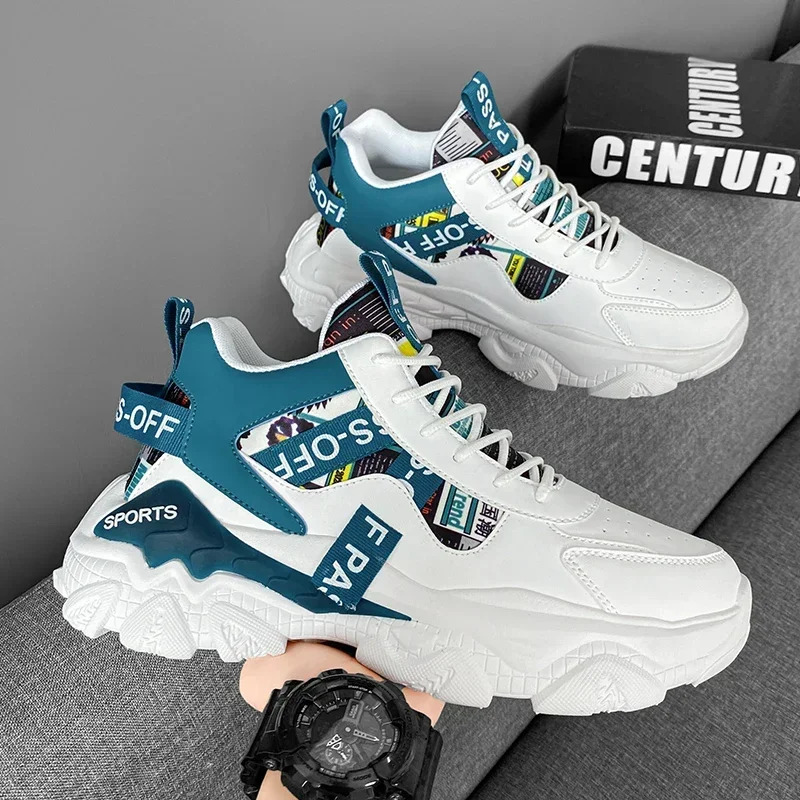 2024 Men's comfortable Breathable Running Mesh tennis sneakers Walking platform gear step shoes Dynamic color contrast