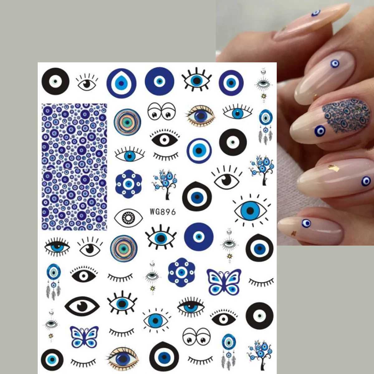 New 3D Girl Blue Evil Eyes Nail Stickers Self Adhesive Butterfly Design Nail Decals DlY For Manicure Pretty Stickers For NailsXJ240814