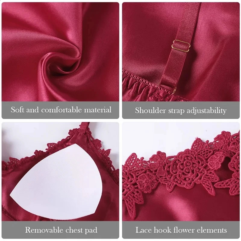 5PC Silk Robe Sleep Suit Womens Lace Satin Pajamas Gown Set V-Neck Cami Nighties Wear Pijama Home Nightwear Spring Nightdress 240815