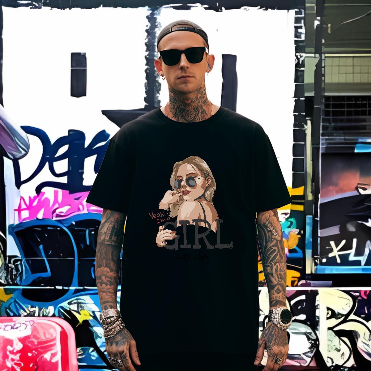 Classic portrait Men T Shirts Street Tshirt for Man Woman 100% Cotton 230g 2024 New Breathable Crew Neck Oversized Tshirts