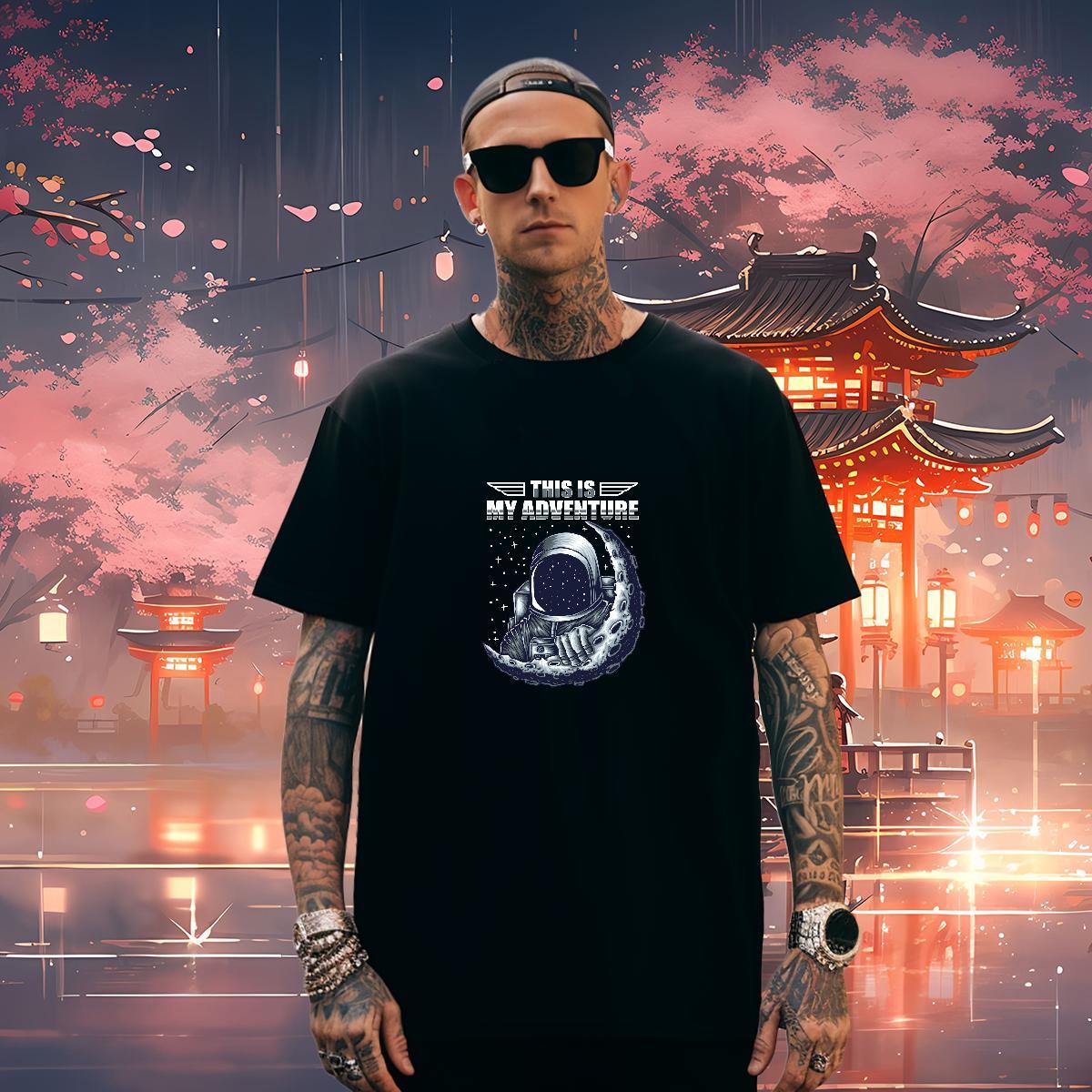 T Shirt For Man 230g 100% Cotton universe Beach Breathable Short Sleeve Floral Print Men Tshirts Customized Brand Top Tees