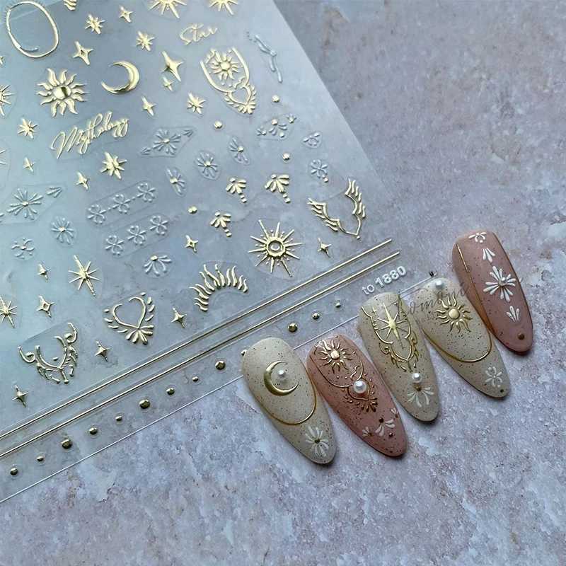 Bronzing Heart Stickers for Nails Sliver Gold Laser Sun Star Moon Adhesive Sliders DIY Art Accessories Stickers for NailsXJ240814