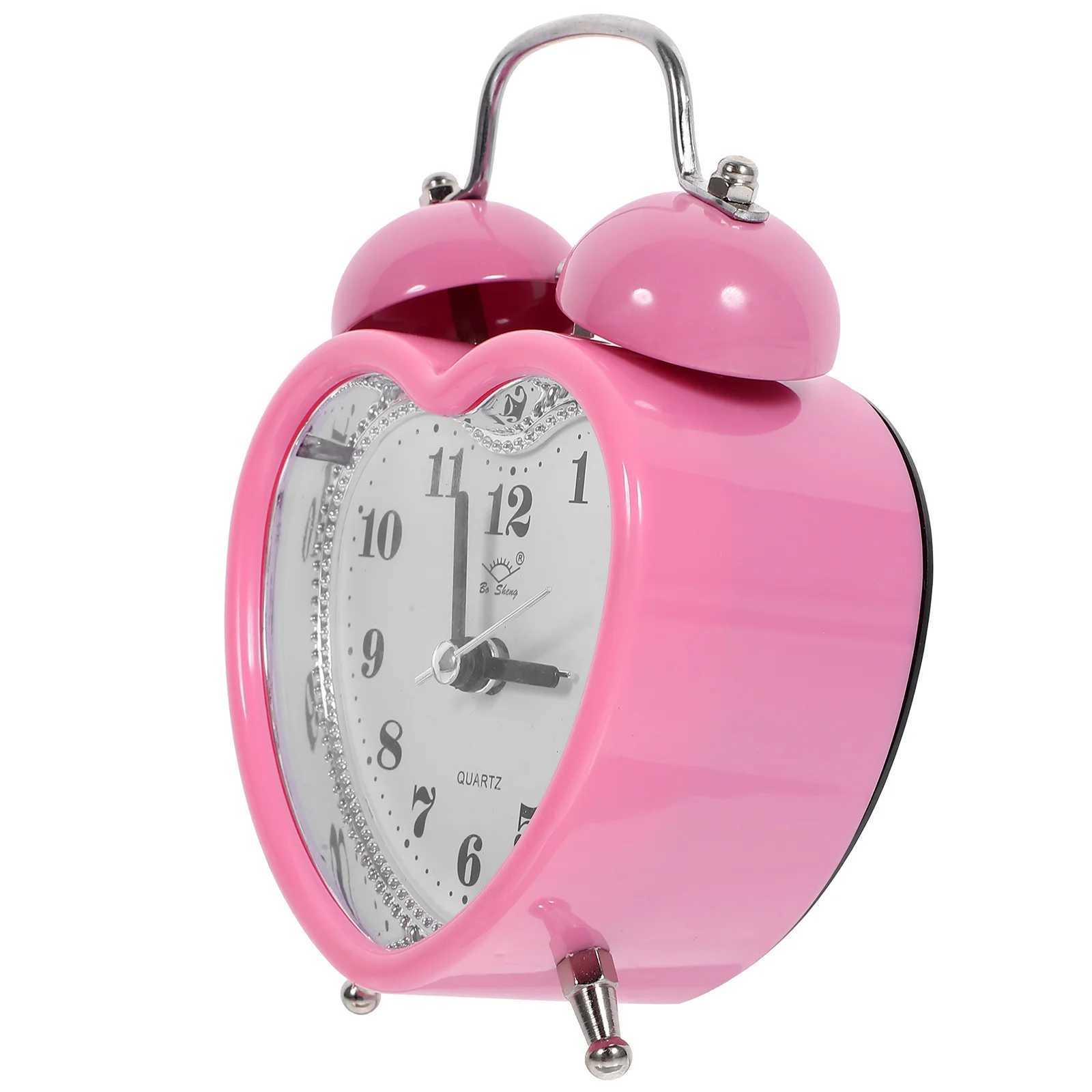 PVC Alarm Clock Heart Shape Bedside Table Silent Sweep Movement Operated Twin BellM240814