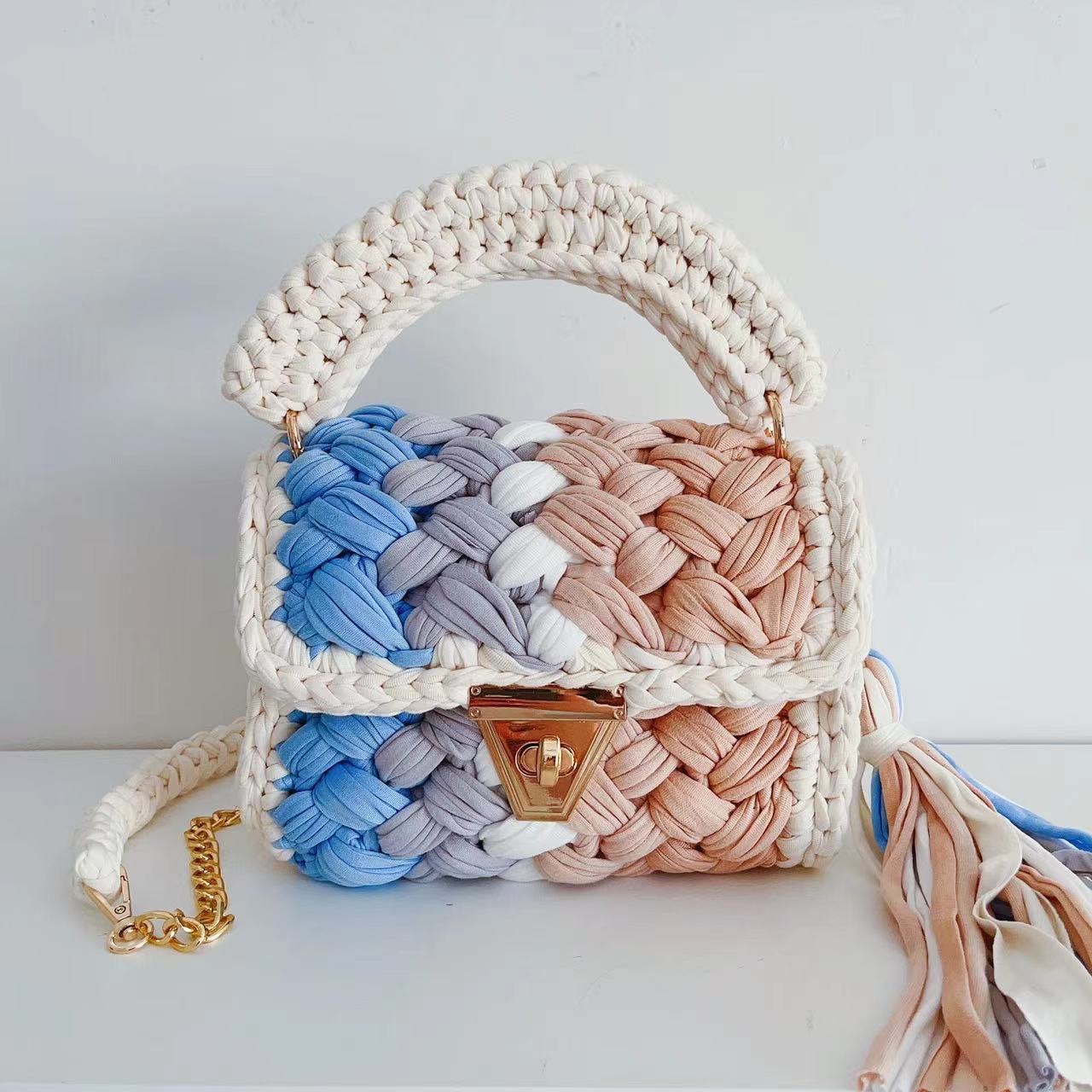Designer Bags Lady Shoulder Bag Handmade Crochet Bag Woven Bag Fabric Strip Luxury Cross Body Designer Handbag Purses for Women Tote Bags