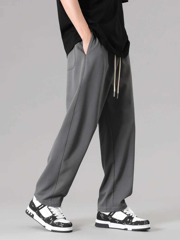 Spring Summer Mens Sweatpants Korean Fashion Drawstring Waist Casual Track Pants Male Sportswear Loose Straight Draped TrousersM240815