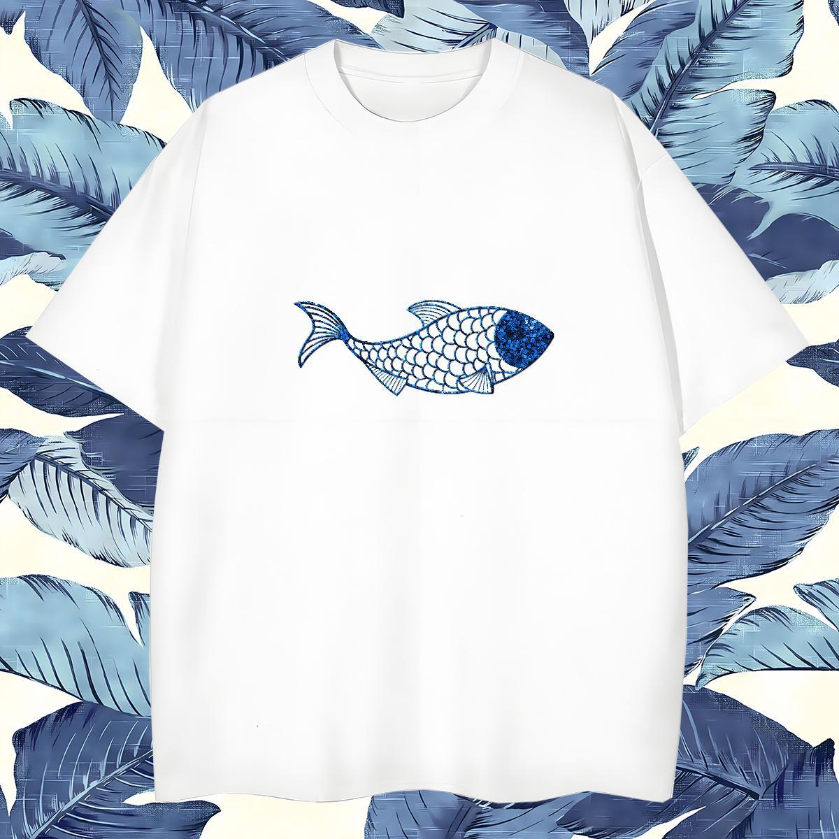 Wholesale T-Shirts fish Pure Cotton Summer Casual Plus Size Cartoon 230g 100% Cotton Men Clothes T-Shirt Fashion Tshirts
