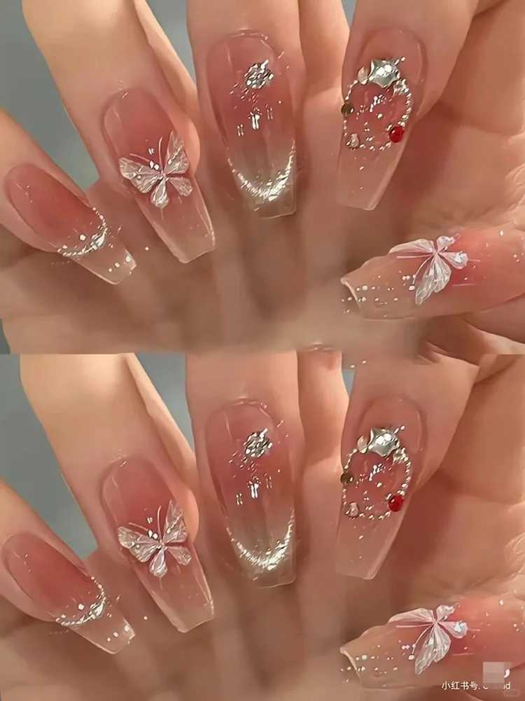 Pink Purple Aurora Shell Butterfly Nail Stickers Shiny Laser 3D Butterflies Nail Decals 8*10cm Adhesive Aurora Shell Butterfly NXJ240814
