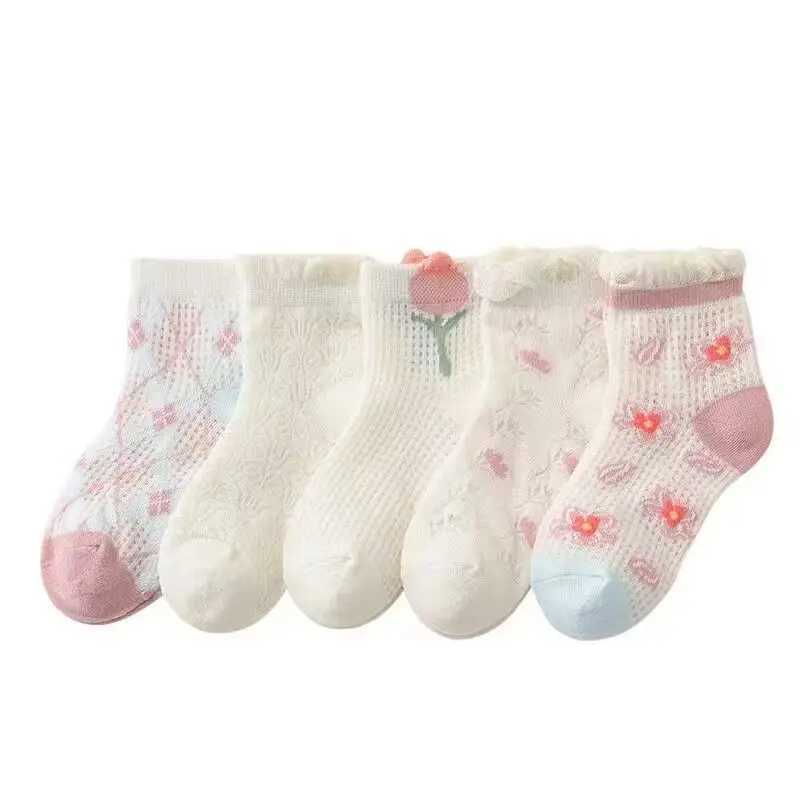 5 pairs/batch of childrens socks cute cotton for children and girls outdoor travel sports socks spring and summer sports clothing accessories W240814
