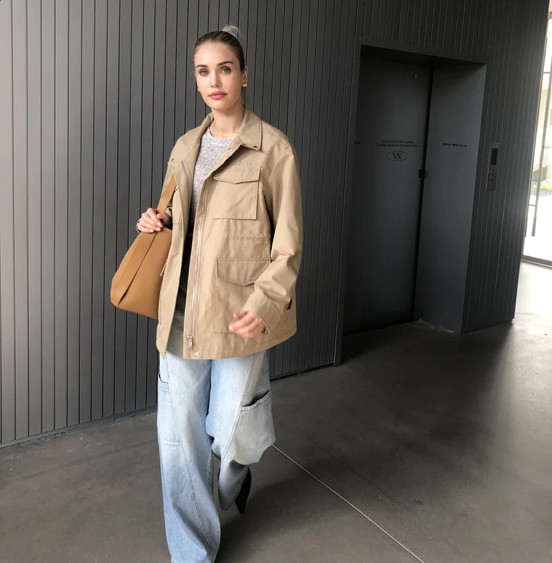 Womens autumnautumn cotton trench jacket and outerwear casual 240814