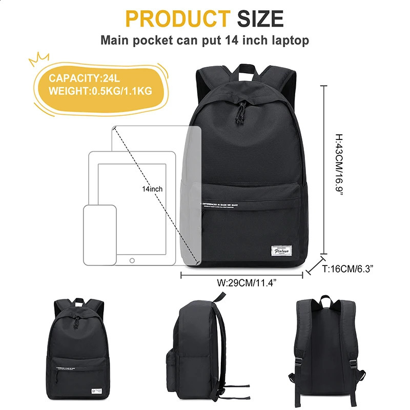 School Backpacks for Teen Black 14 Inch Laptop Backpacks Anti-Theft College Cute Bookbag for Women Student Casual Daypack 240813