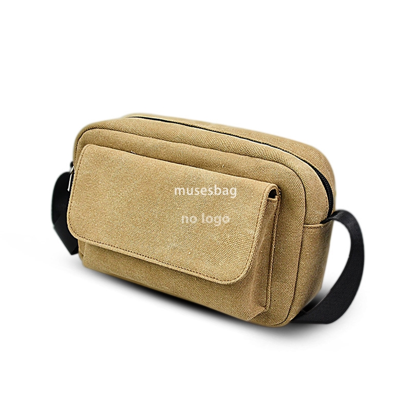 Casual clamshell canvas shoulder bag Japanese wear-resistant crossbody bag Simple trend waterproof small bag sports body bag