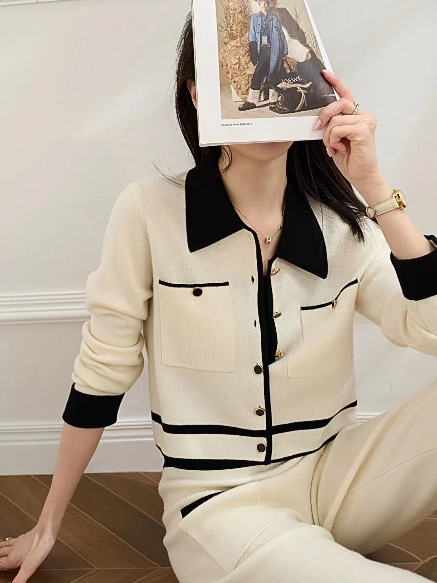 Women Sweater Pant Set Casual Pullovers Suits Autumn Winter Knitted Loose Long Sleeve Striped Elegance Tops Elastic Sweaterpants y240829 - view 6