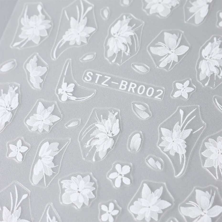 Acrylic Flowers Nails Art Stickers White Floral Petal Leaf Sliders For Nails Wedding Design Manicure DecorationXJ240814