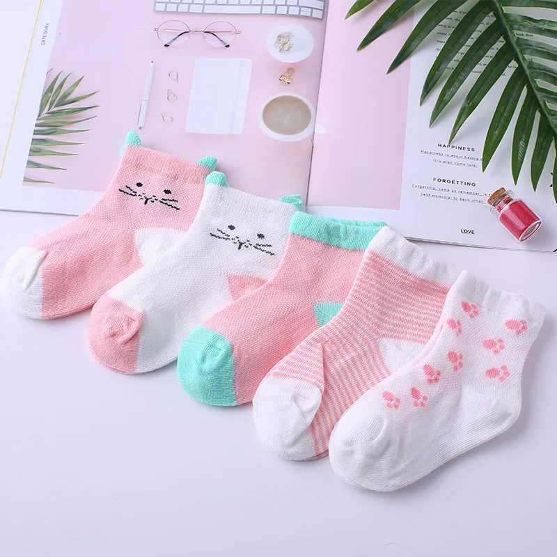 5 pairs/batch of childrens cotton socks for boys and girls cute cartoon soft mesh short socks for babies spring and summer fashion for children W24081