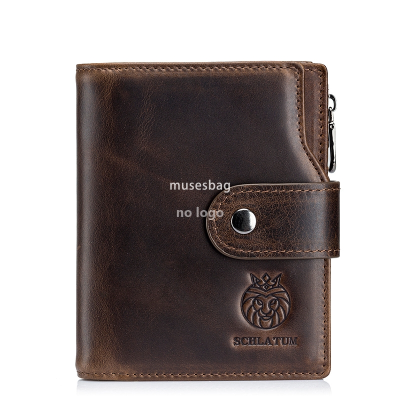 The first layer of cowhide RFID anti-theft brush leather wallet Europe and the United States retro men's short vertical money clip wholesale