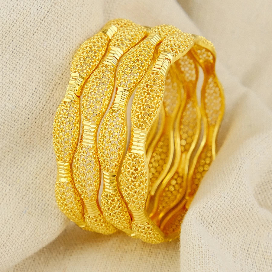 Dubai Womens Bracelet Gold Plated Indian African Hard Bracelet Charming Wedding Ethiopia Arab Handmade Jewelry 241224