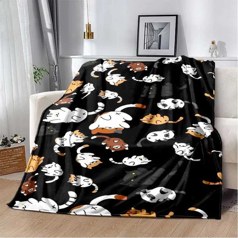 9 Cute Cat Cartoon Soft Flannel Fluffy Throw Camping Blanket for Children Sofa Throw Thin Blanket Fashion Gift Y240815
