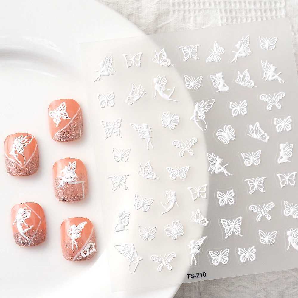 1PCS 5D Embossed Nail Supplies Blue Butterfly Nail Sticker Seasons Self-Adhesive Flower Nail Decor Decals DlY Press On NailsXJ240814