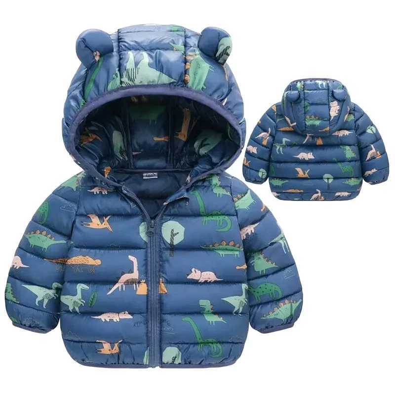 Autumn and winter childrens girls and boys hooded cartoon jacket cute down jacket with ears for babies warm zipper jacket childrens clothing 0-5Y W240