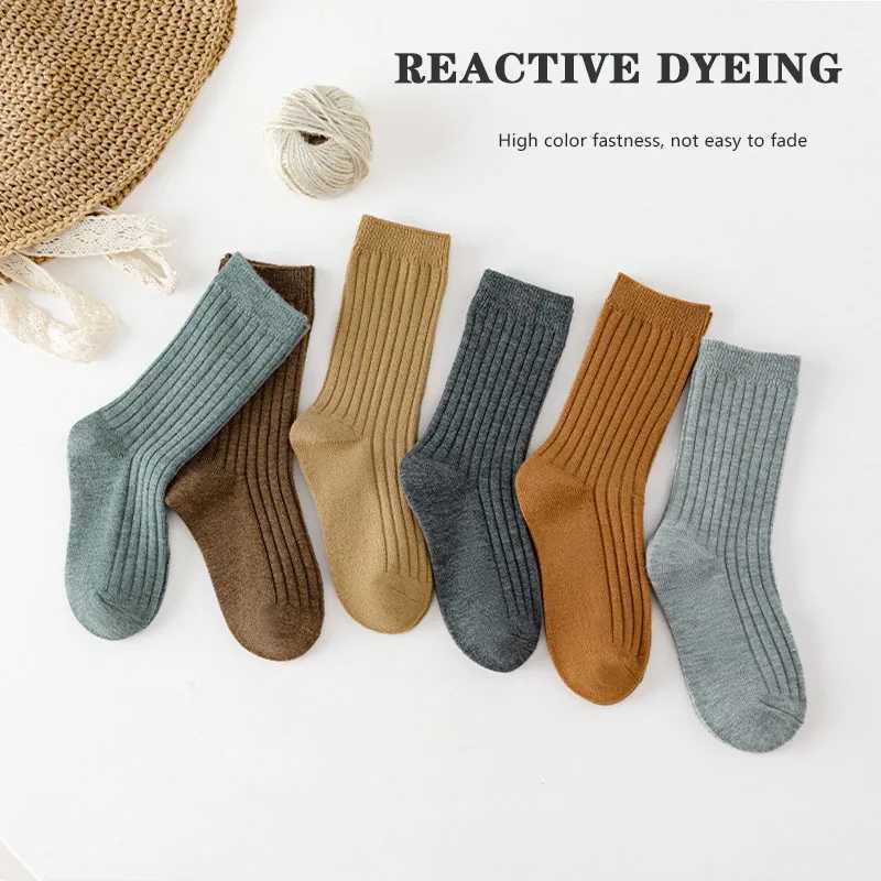 3 pairs/batch of childrens socks autumn and winter new Korean style solid color childrens socks warm baby tube socks W240814