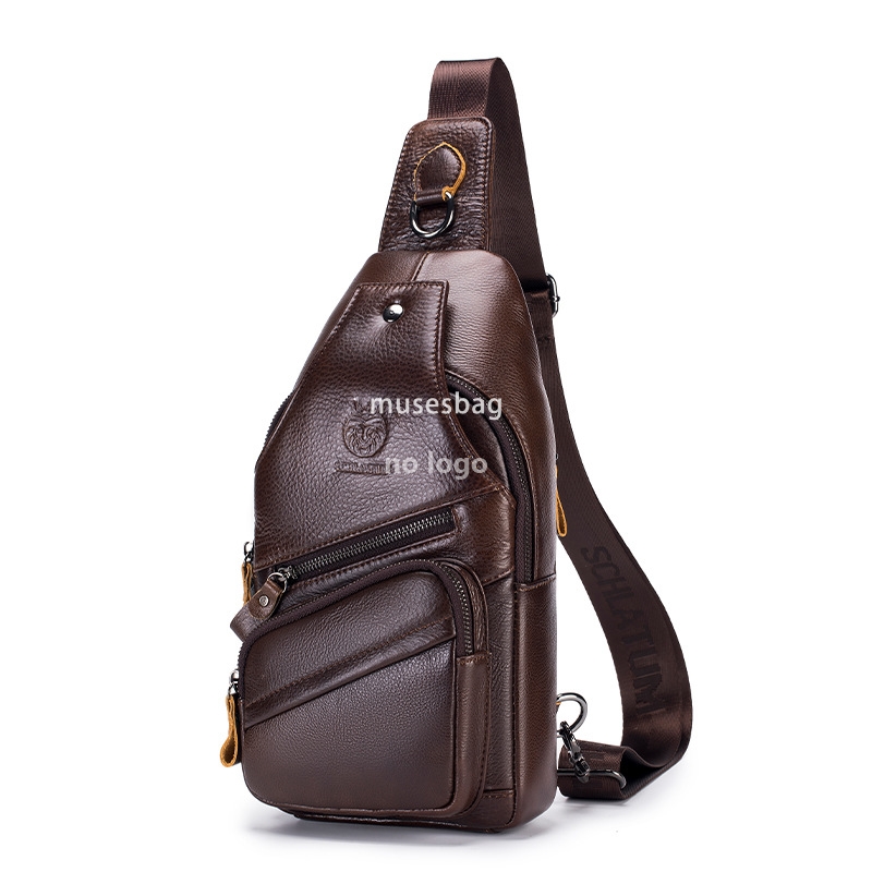 High quality leather crossbody chest bag men's vintage senior layer leather cross border explosive men's front body bag
