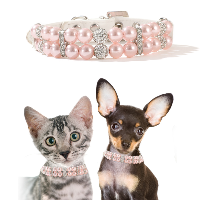 2026 New Luxury Dog Small Medium Dogs, Pearl Cat Collar PU Leather Female Necklace With Crystal Diamond Rhinestone Jewlled For Dogs Wedding