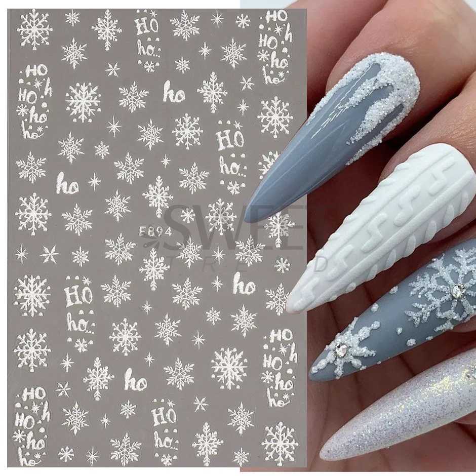 White Snowflakes Winter Festive Stickers Nail Art Decoration Decals Glitter Snowman/Elk/Snow Charms Xmas Manicure 2023 JIF896XJ240814