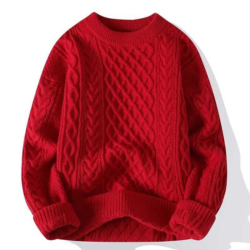 Autumn Winter Men Sweater Vintage O Neck Solid Color Mens Knitted Pullovers Loose Harajuku Mens Retro Knitting Pullover SweatersXJ240814