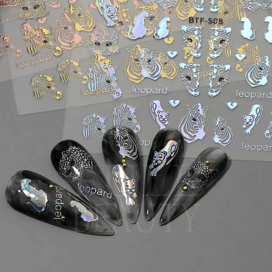 The Leopard Tiger Nails Stickers 3D Bronzing Rose Gold Black Zebra Wildlife Prints Manicure Sliders Nail Art Decoration #BTF-S08XJ240814