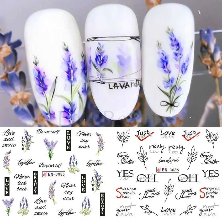 12pcs Black Leaves Letter Nail Stickers Water Transfer Decals Purple Flower Lace Sliders Decorations Manicure Charm Foils LABNXJ240814