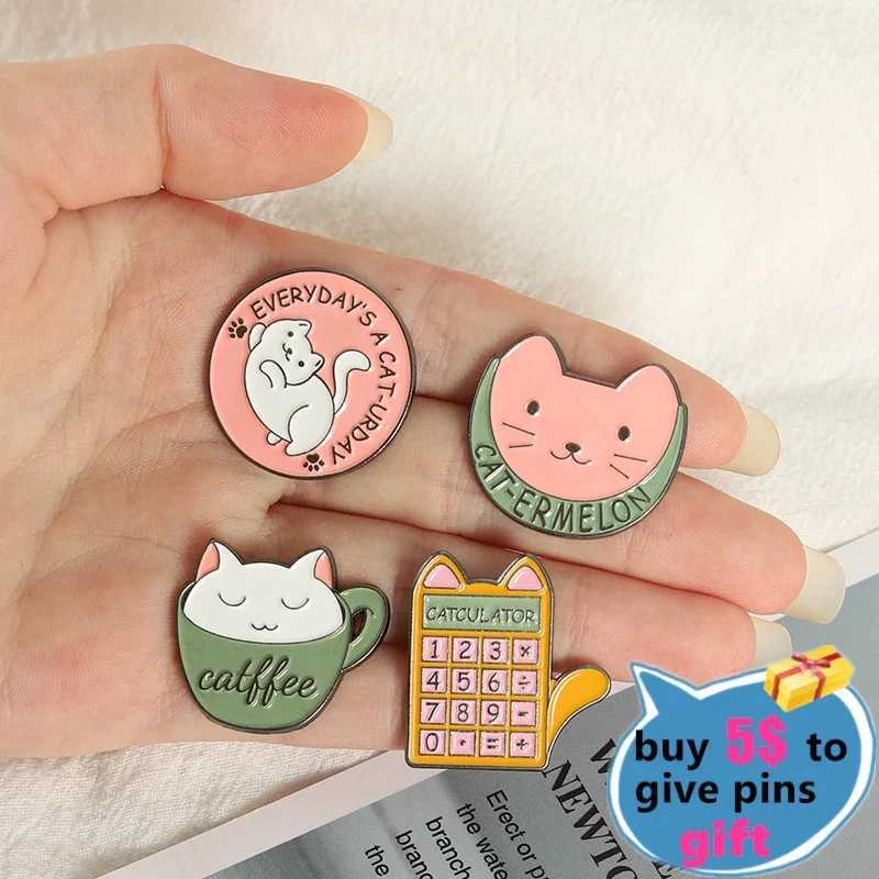 Direct shipping cute kitten enamel pin Every Day is Cat Saturday calculator backpack chest badge jewelry gift for friends wholesale W240815