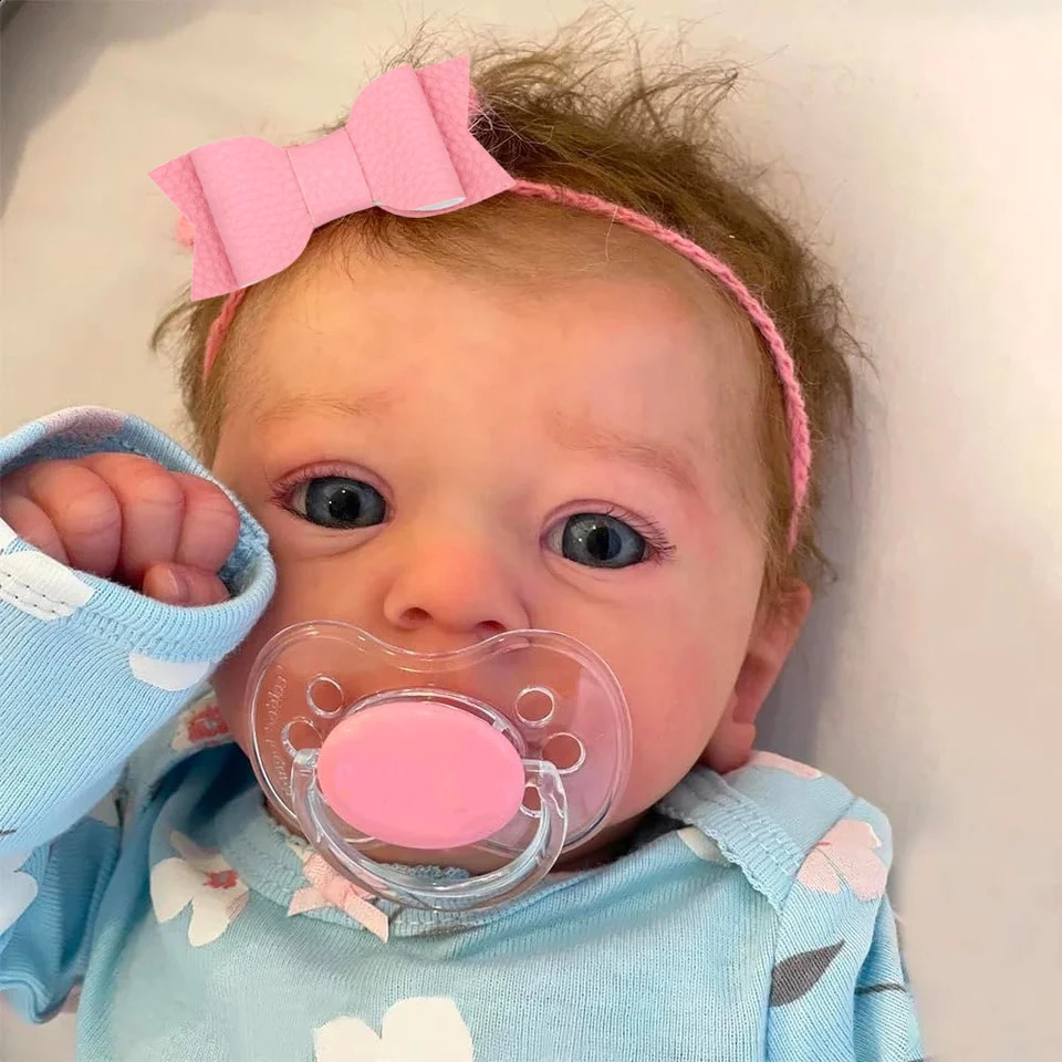 46CM Finished Reborn Baby Doll Felicia born Open Blue Eyes Doll Soft Hand-Rooted Hair 3D Skin Tone Visible Veins Gift Toy 240808