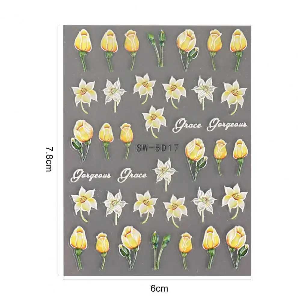 Nail Art Sticker 5D Relief Self-Adhesive DIY Nail Art Patch Spring Summer Sunflower Floral Pattern Manicure Decal Nail SalonXJ240814