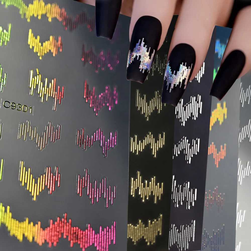 6Pcs Reflective Lines Nail Art Stickers 3D Gold Silver Filament Aurora Wave Strip Sliders Designs Club Shiny Manicure DecorationXJ240814