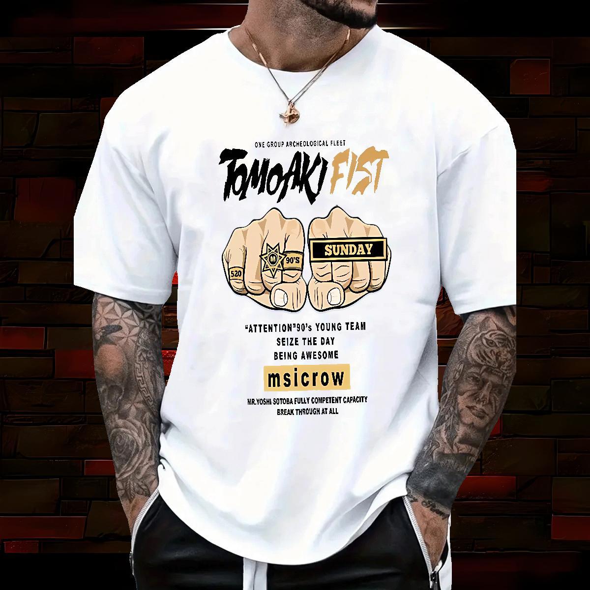 T Shirt For Man 230g 100% Cotton hands Street Crew Neck Breathable Oversized Men Tops Tees Fashion New Classic Clothings
