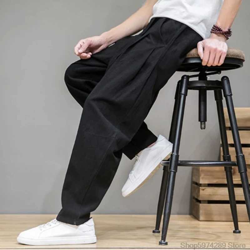 Spring cotton linen pants mens elastic waist casual harem pants loose sports pants traditional Chinese Trousers pantalons hommeW240725