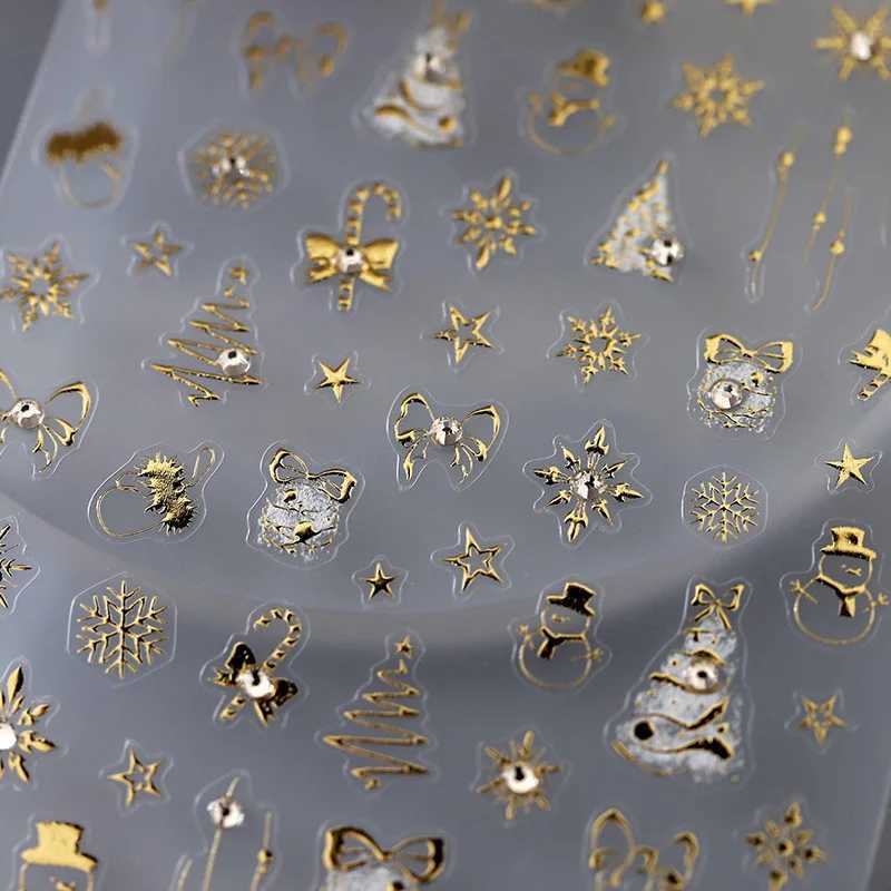 1Sheet Shiny Gold Laser 3D Christmas Bow Nail Art Sticker Relief Back Adhesive Nail Art Sticker DIY Manicure Decortions SlidersXJ240814