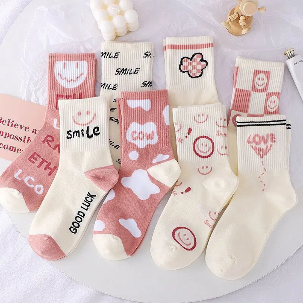 Sock Kids Mid Tube Korean Ins Trendy Versatile Cartoon Cute Japanese Student Sock Kids White Autumn New Collection