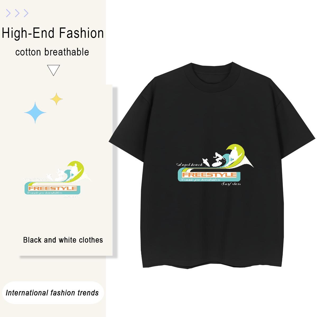 Comfortable Tshirt for Man Woman High Street Hip Hop 100% Cotton 230g Custom Print Oversized Breathable Crew Neck sea wave Man T Shirts Fashion Casual
