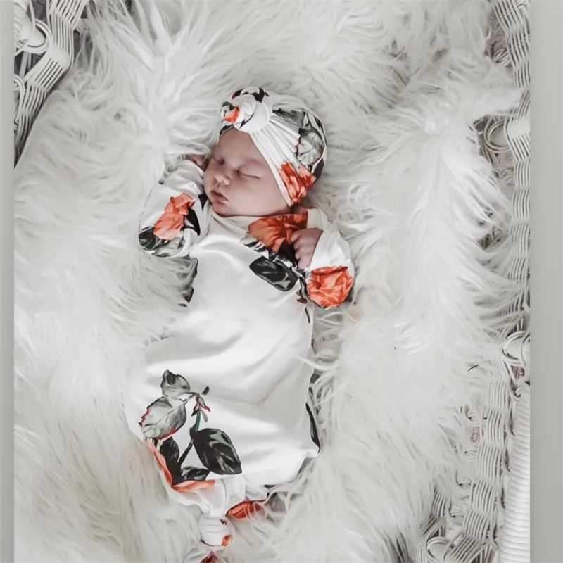 Baby Swaddle Blanket and Bandana Donut/Ruffle Hat Newborn Cotton Swaddle Wrap Set 2 Piece Set Y240815
