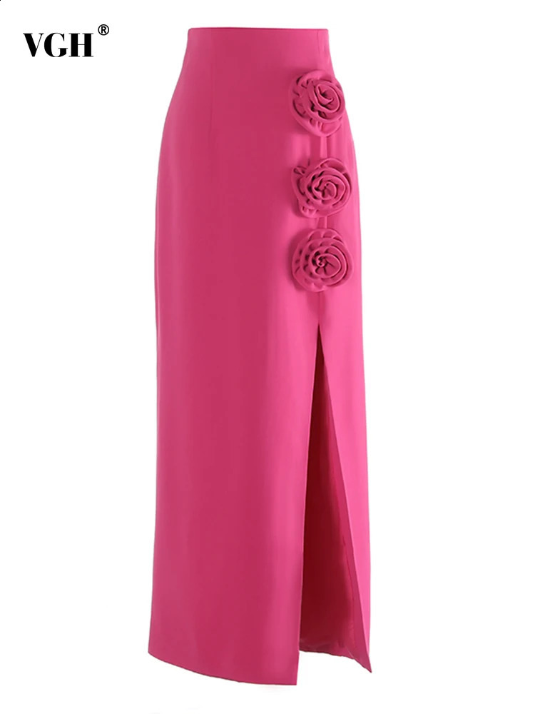 VGH Solid Patchwork Appliques Temperament Skirts For Women High Waist Spliced Zipper Slimming Long Skirt Female Fashion Style 240815