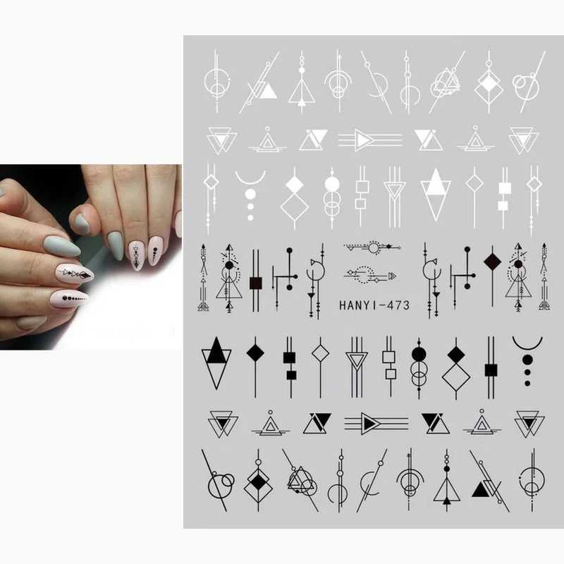 Back Glue Stickers 3D Nail Stickers Black White Geometric Drawings Designs Nail Decals Decoration For Nail Art BeautyXJ240814
