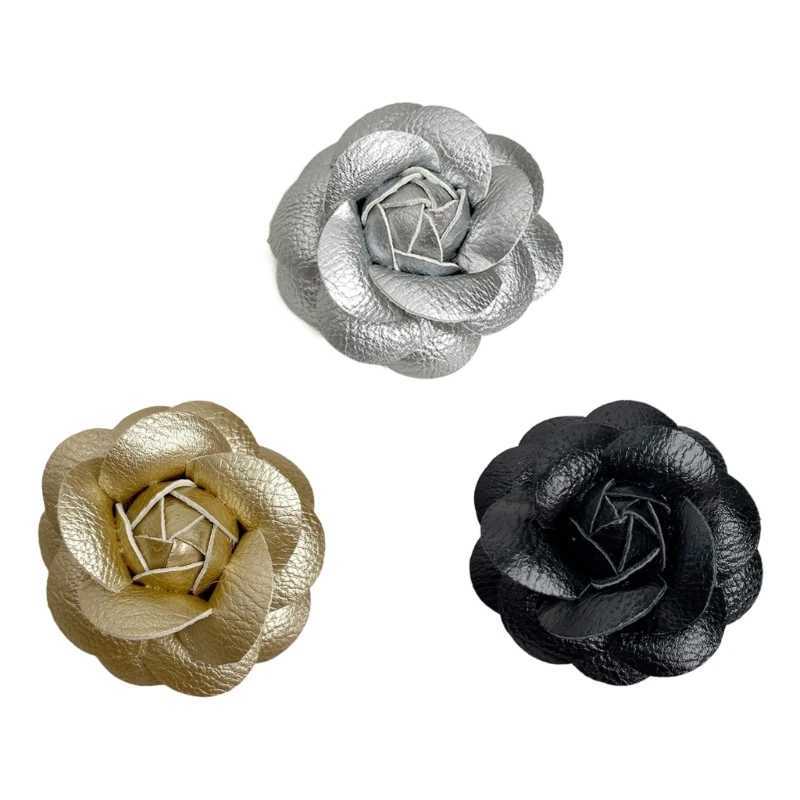 Brooch Realistic Flower Theme Collar Pin WOMens PU Leather Broch Fashion Coat Badge Accessories W240815