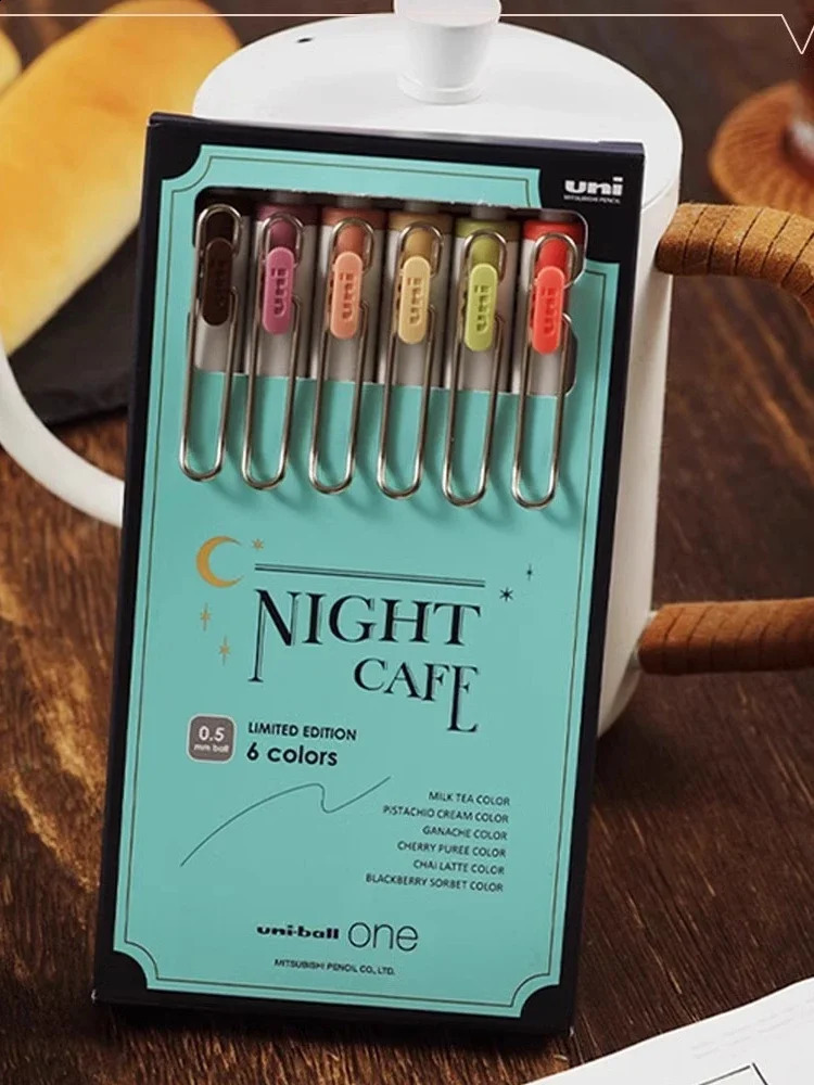 6pcs Japan Uni Uniball One Night Cafe Limited Gel Pen Press Type 0.5mm 0.38mm Color Neutral Pen Office School Supplies 240813