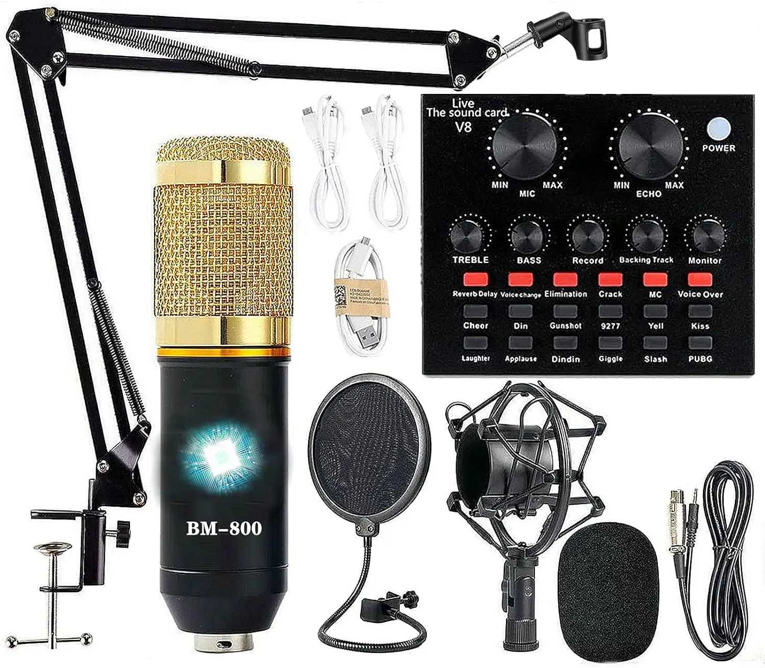 Podcast equipment bundle BM-800 recording studio package with voice converter for real-time sound card audio interface of laptops B240815