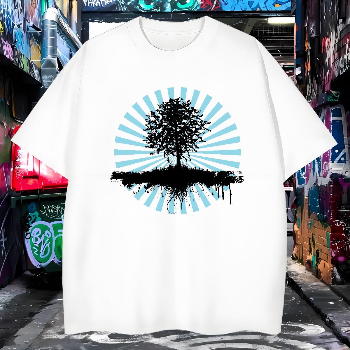Unisex tree T-Shirts for Men High Street Hip Hop Men Tees 230g Pure Cotton Customized Breathable Crew Neck DIY Tops Shirt