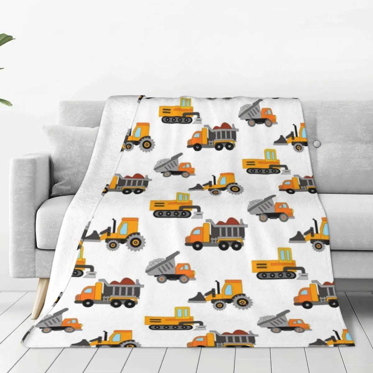 Cute Construction Machinery Fleece Throw Blanket vehicles tractor Child Blankets for Home Car Soft Bedroom Quilt Y240815