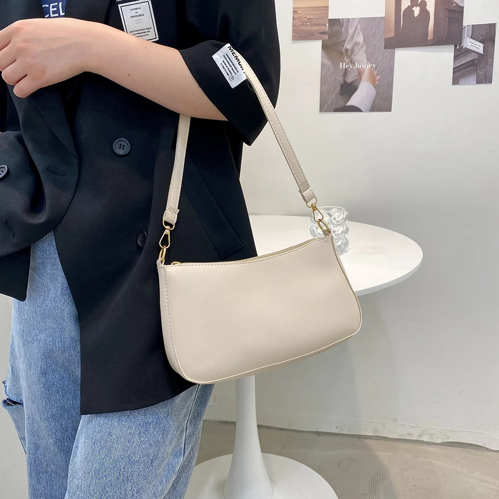 Cute Solid Color Small PU Leather Shoulder Bags For Women Summer Simple Underarm And Purses Female Travel 240814