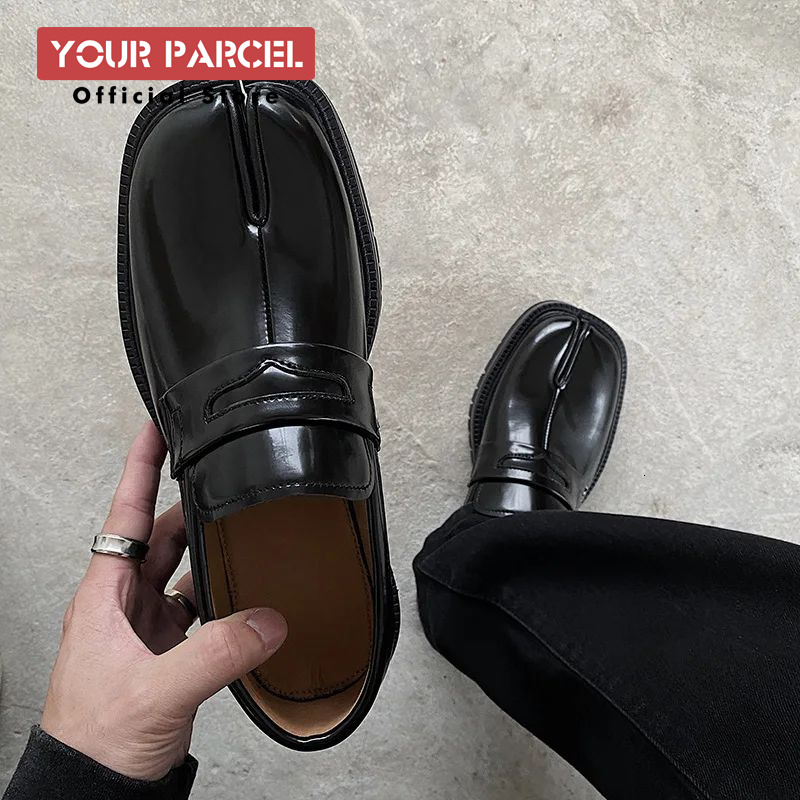 Split Toe Horseshoe For Men's Thick Sole Lefu Tabi Patent Korean Version Trend Casual Leather Shoes 241117