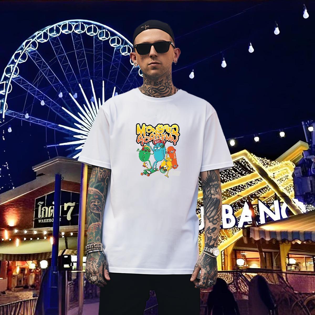 T-Shirts for Men 230g 100% Cotton plush Hip Hop Breathable Crew Neck Anime Print Men Tees New Brand Clothings